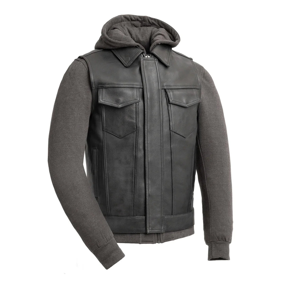 Kent Men's Motorcycle Leather Vest and Hoodie Garage Sale First Manufacturing Company Gray S